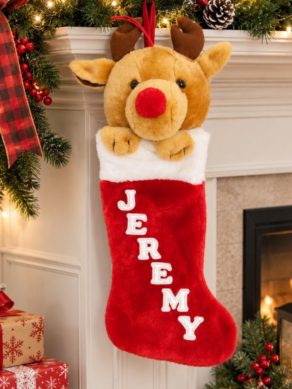 Personalized JEREMY Christmas Plush 22" Reindeer Holiday Decor Stocking